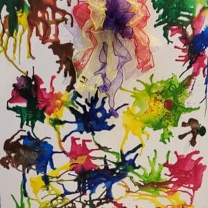 Colorful abstract painting with a bow.