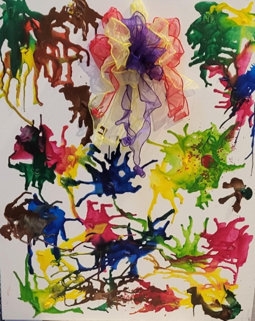 Colorful abstract painting with a bow.