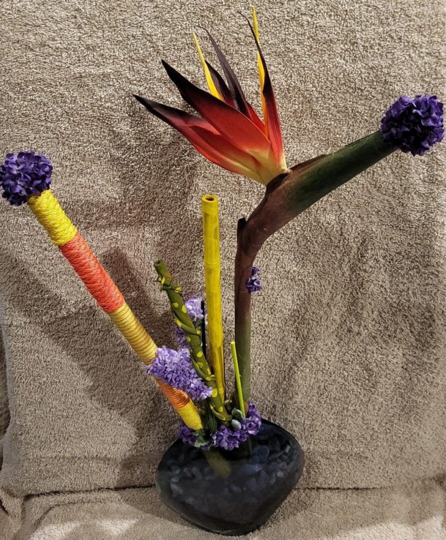 A bird of paradise flower in a vase.