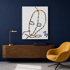 BEADED ALIEN — Glass-Bead Face on Canvas